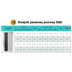 Grzejnik pionowy panelowy SQD 1800 czarny - podłączenie dolne lewe / dolne prawe